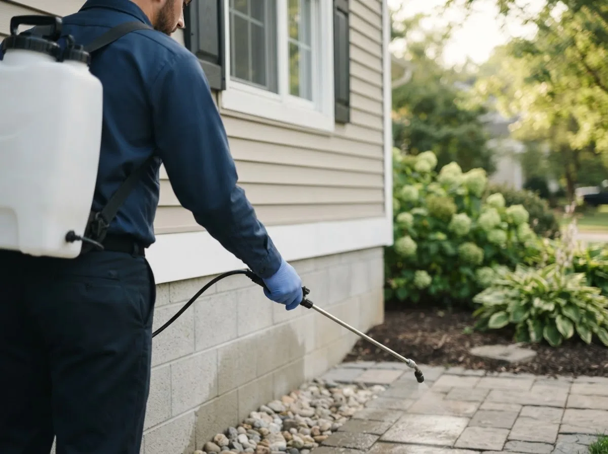 Pest control technician inspecting a home in Ogallala, NE